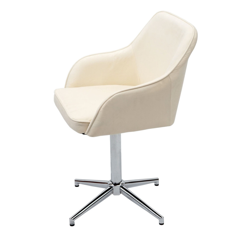 Chaise de salle à manger fauteuil,pivotant, réglable en hauteur - velours crème-blanc, pied chromé