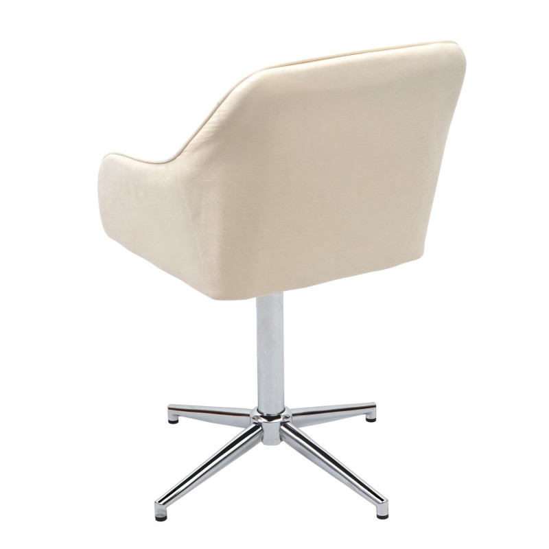 Chaise de salle à manger fauteuil,pivotant, réglable en hauteur - velours crème-blanc, pied chromé