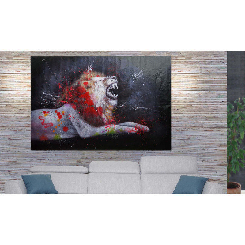 Peinture à l'huile lion peinture sur toile XL, peinte à la main - 150x100cm