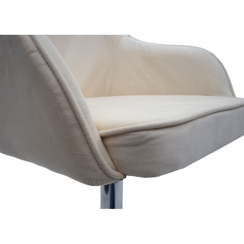 Chaise de salle à manger fauteuil,pivotant, réglable en hauteur - velours crème-blanc, pied chromé