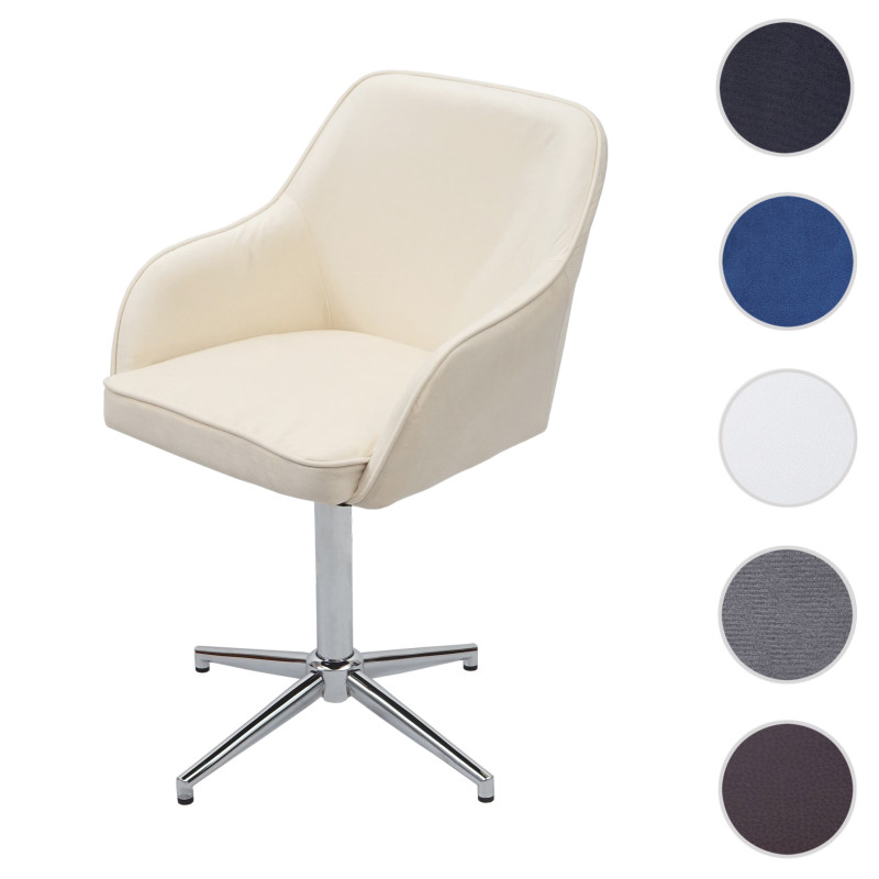 Chaise de salle à manger fauteuil,pivotant, réglable en hauteur - velours crème-blanc, pied chromé