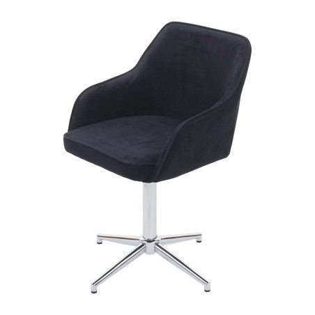 Chaise de salle à manger fauteuil,pivotant, réglable en hauteur - velours noir, pied chromé