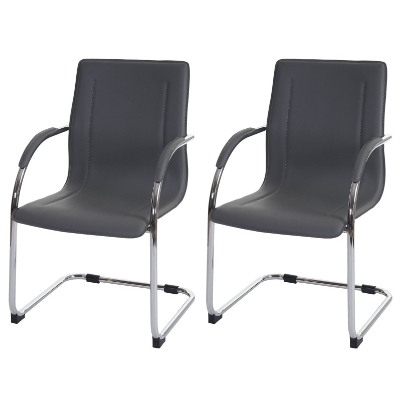 2x Chaise de salle à manger Samara, chaise cantilever,  avec dossier, PVC acier - gris