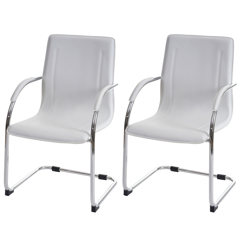 2x Chaise de salle à manger Samara, chaise cantilever,  avec dossier, PVC acier - blanc