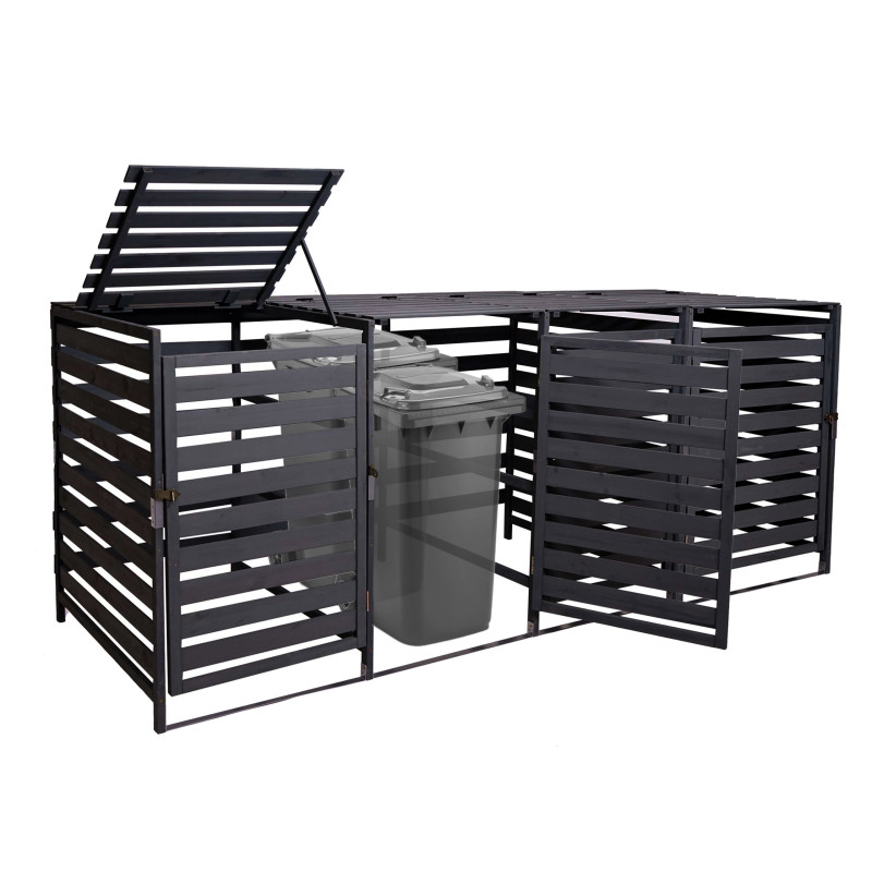 Abri à Poubelles, pour 4 ou 8 poubelles extensible 110x65x93 cm, bois massif - anthracite