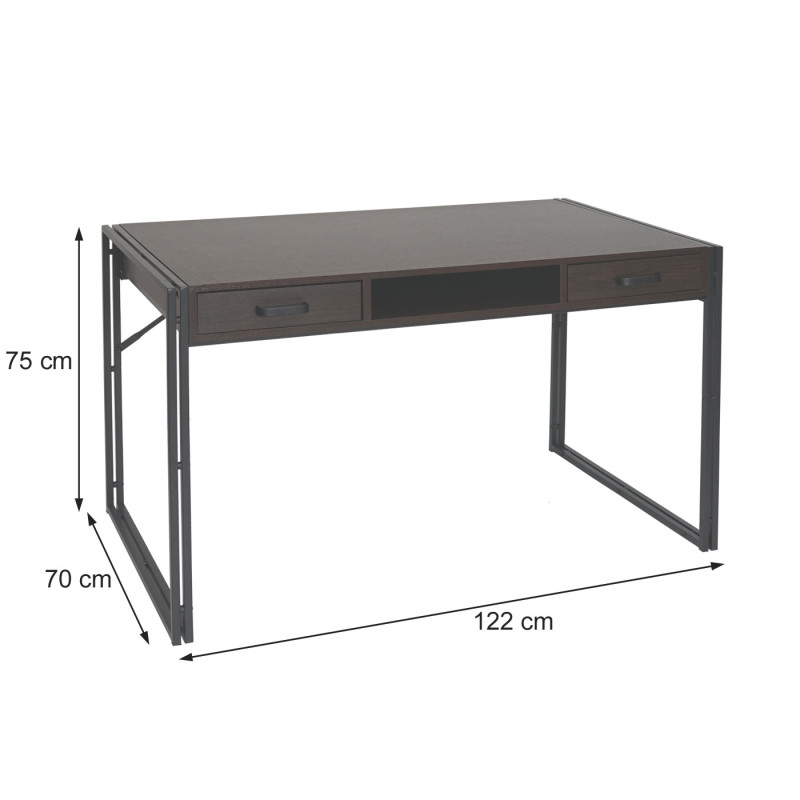 Bureau bureau informatique, 122x70cm 3D-structure - brun foncé