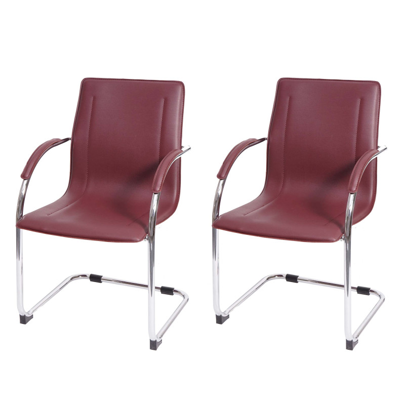 2x Chaise de salle à manger Samara, chaise cantilever,  avec dossier, PVC acier - bordeaux