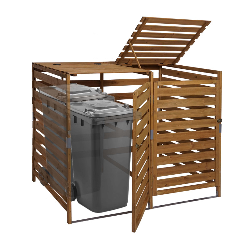 Abri à Poubelles, pour 2 ou 4 poubelles cache-poubelle, extensible 110x65x93 cm, bois massif - brun