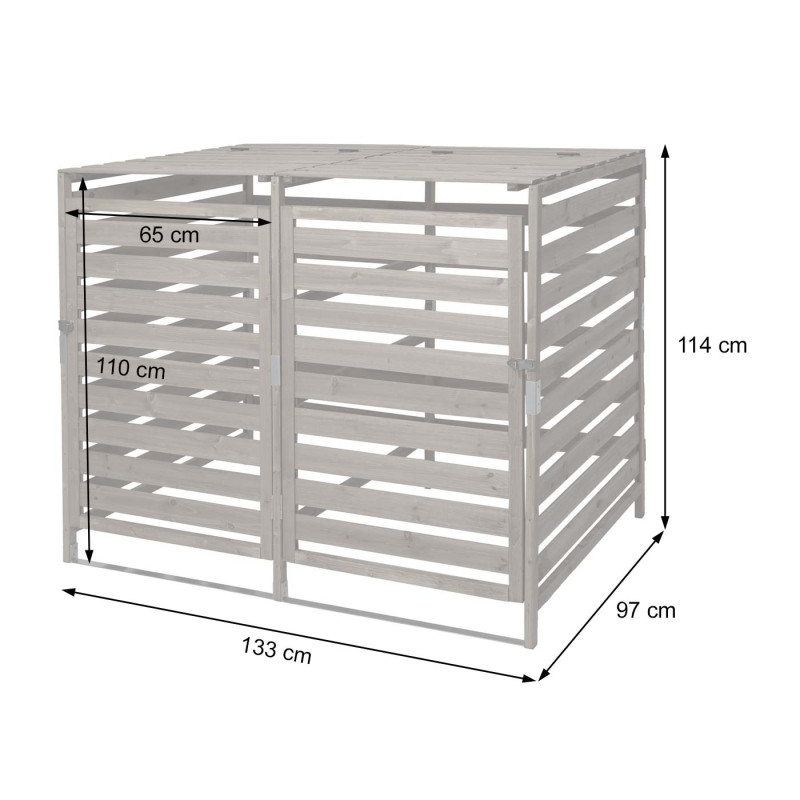 Abri à Poubelles, pour 2 ou 4 poubelles cache-poubelle, extensible 110x65x93 cm, bois massif - brun