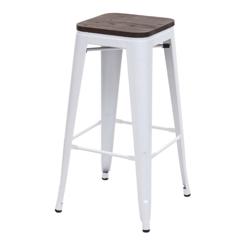 Tabouret de bar avec siège en bois, métal, style industriel - blanc