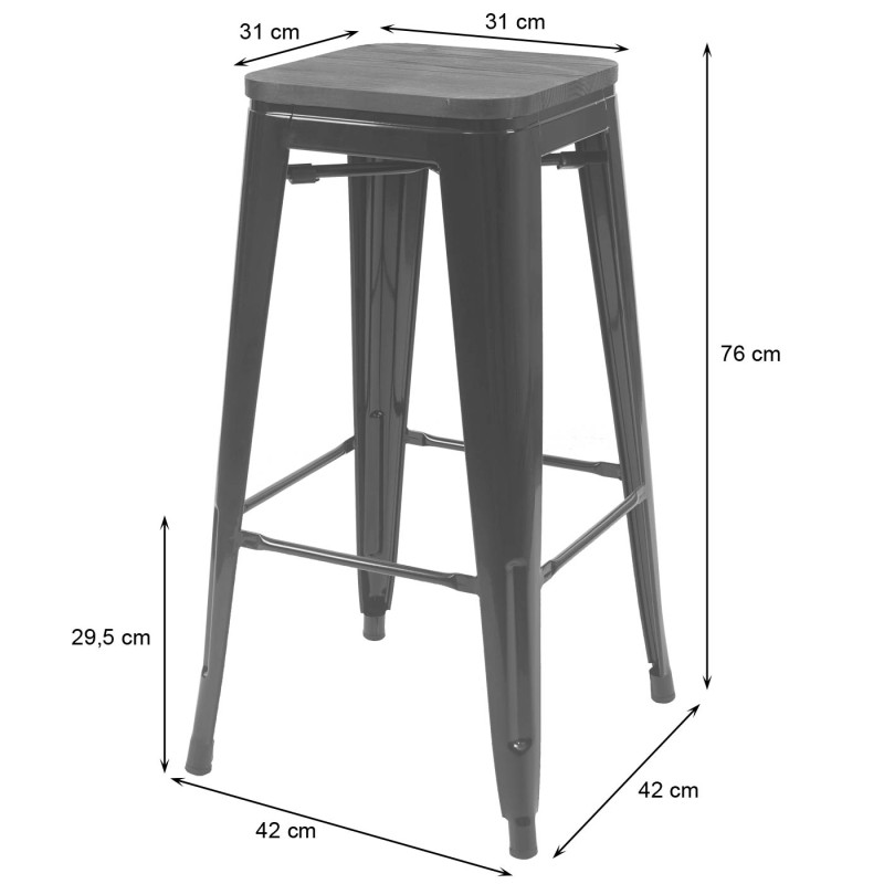 Tabouret de bar avec siège en bois, métal, style industriel - blanc