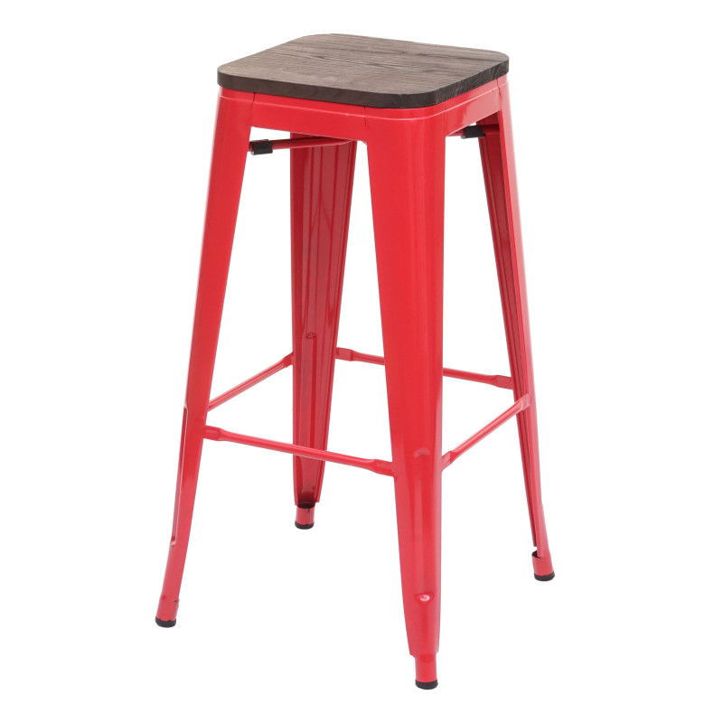 Tabouret de bar avec siège en bois, métal, style industriel - rouge