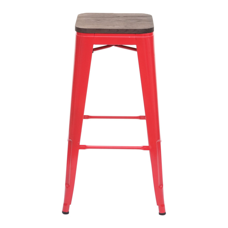 Tabouret de bar avec siège en bois, métal, style industriel - rouge