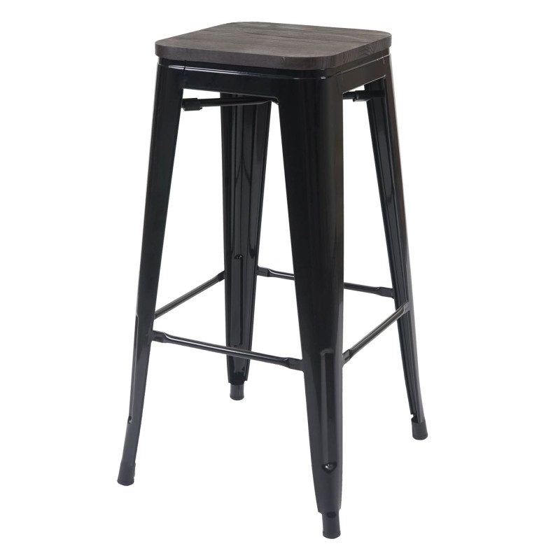 Tabouret de bar avec siège en bois, métal, style industriel - noir