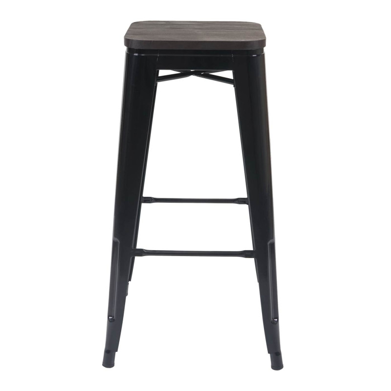 Tabouret de bar avec siège en bois, métal, style industriel - noir