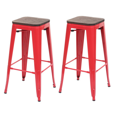 2x tabouret de bar avec siège en bois, chaise bar, comptoir, style industriel, empilable - rouge