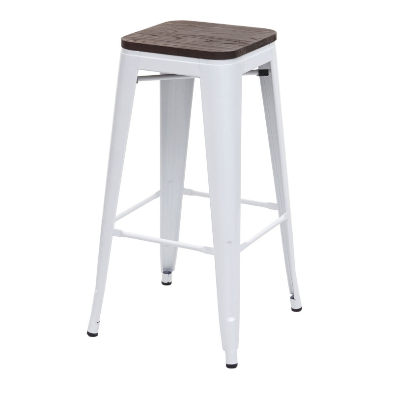 2x Tabouret de bar avec siège en bois, métal, style industriel - blanc