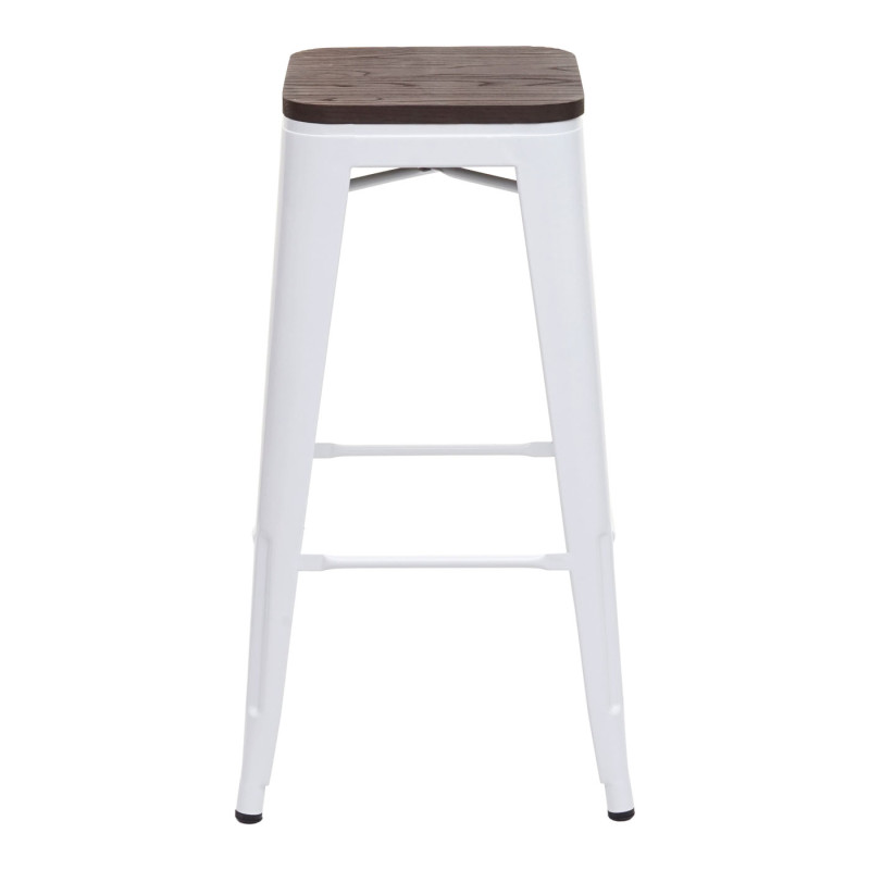 2x Tabouret de bar avec siège en bois, métal, style industriel - blanc