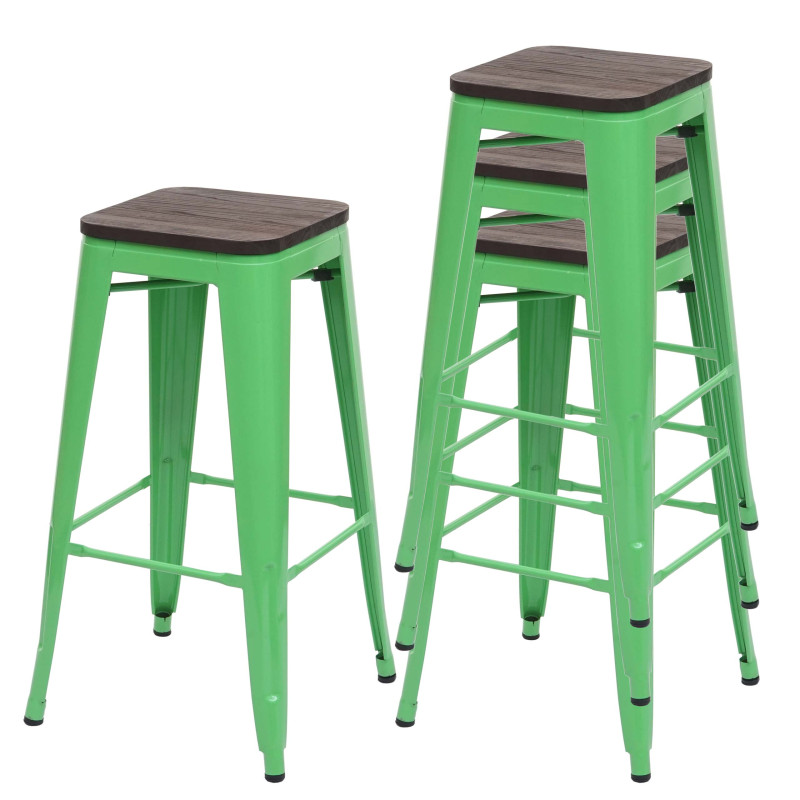 4x Tabouret de bar avec siège en bois, métal, style industriel - vert