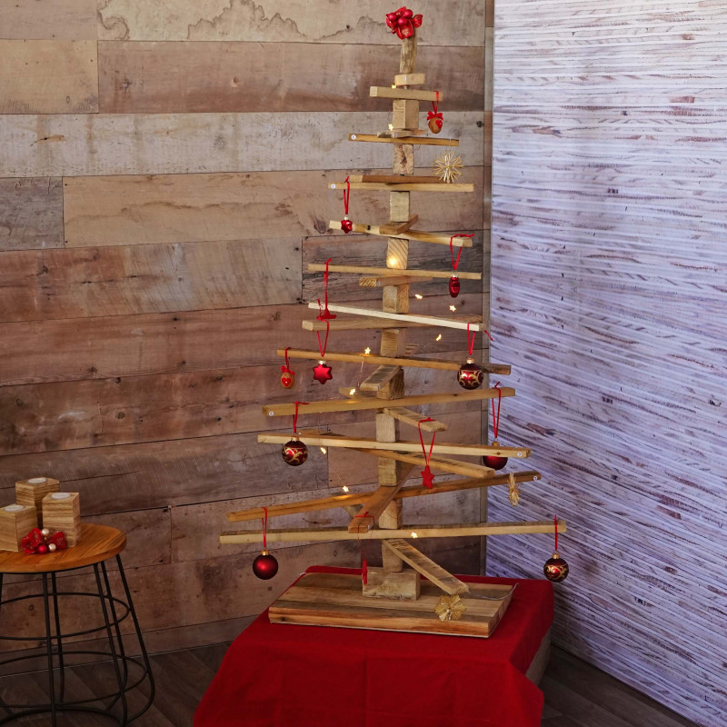 Sapin de Noel décoratif arbre de Noel 3D, aspect shabby, bois de sapin réglable 130x82x82cm