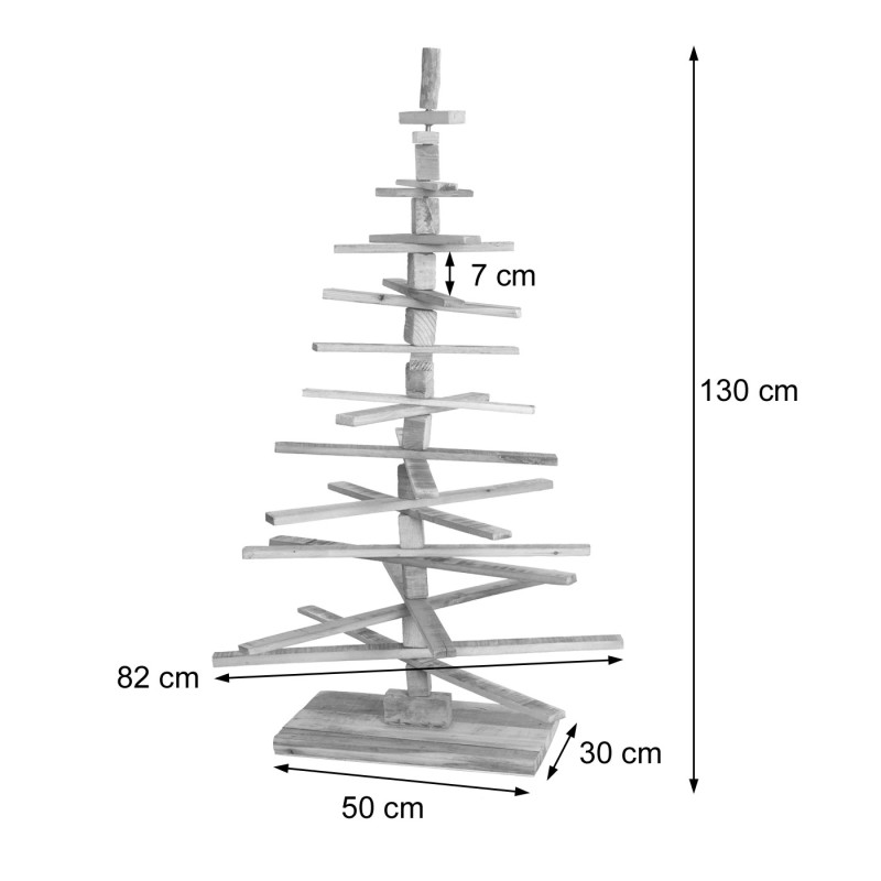 Sapin de Noel décoratif arbre de Noel 3D, aspect shabby, bois de sapin réglable 130x82x82cm