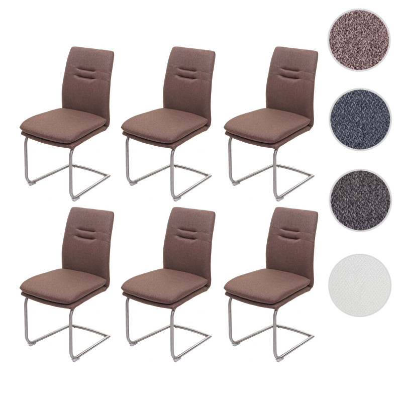 6x chaise de salle à manger , tissu/textile acier brossé - gris brun