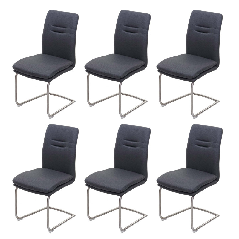 6x chaise de salle à manger , tissu/textile acier brossé - gris foncé