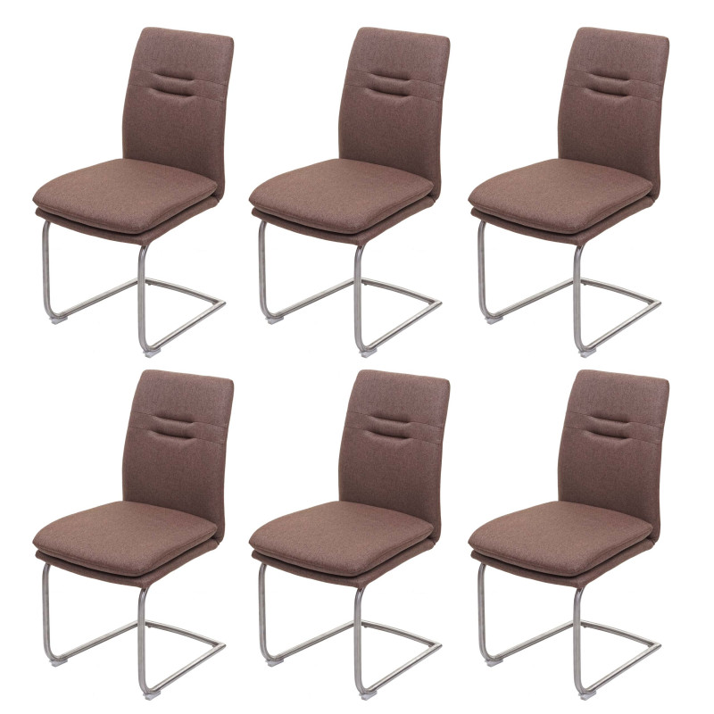 Lot de 6 chaises de salle à manger  à piétement luge, tissu/textile inox brossé - marron