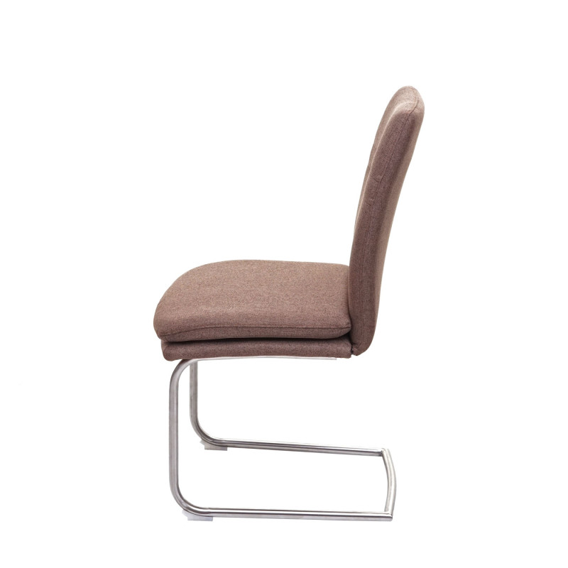 Lot de 6 chaises de salle à manger  à piétement luge, tissu/textile inox brossé - marron