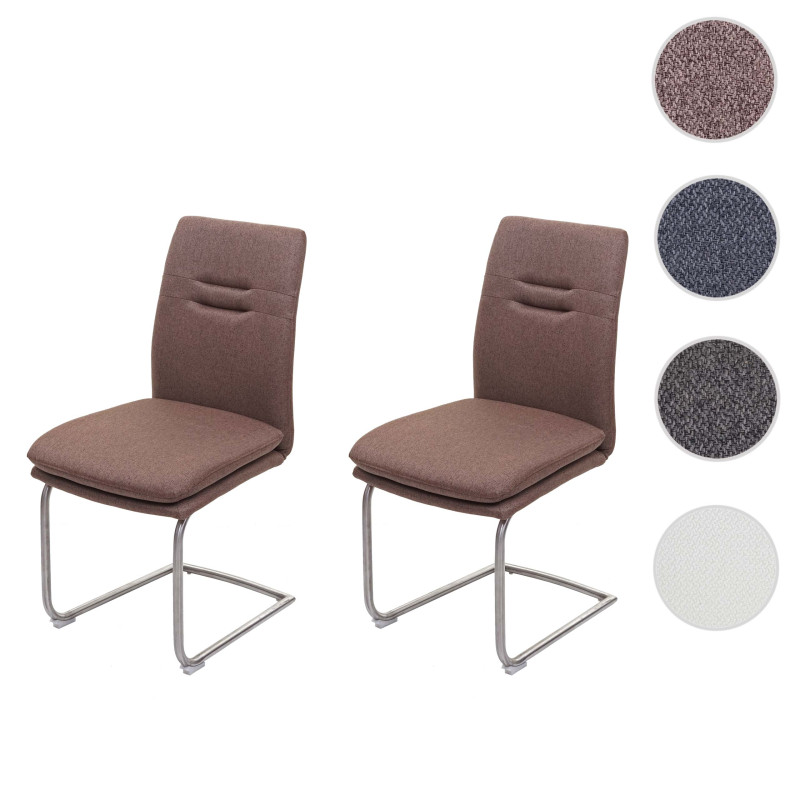 2x Chaise de salle à manger , balancant, tissu, acier inoxydable brossé - gris-brun