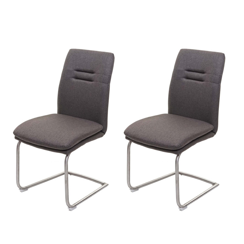 2x Chaise de salle à manger , balancant, tissu, acier inoxydable brossé - gris-brun