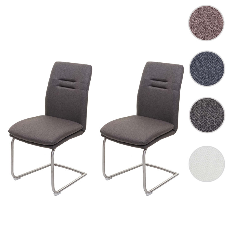 2x Chaise de salle à manger , balancant, tissu, acier inoxydable brossé - gris-brun