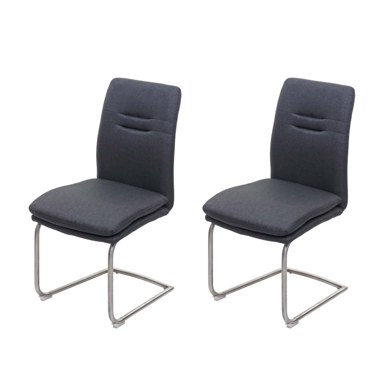 2x Chaise de salle à manger , balancant, tissu, acier inoxydable brossé - gris-foncé