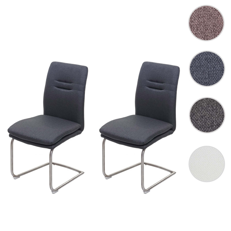 2x Chaise de salle à manger , balancant, tissu, acier inoxydable brossé - gris-foncé