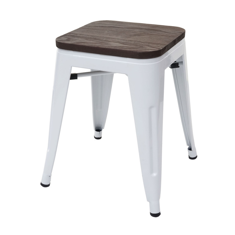 Tabouret avec siège en bois, métal, style industriel - blanc