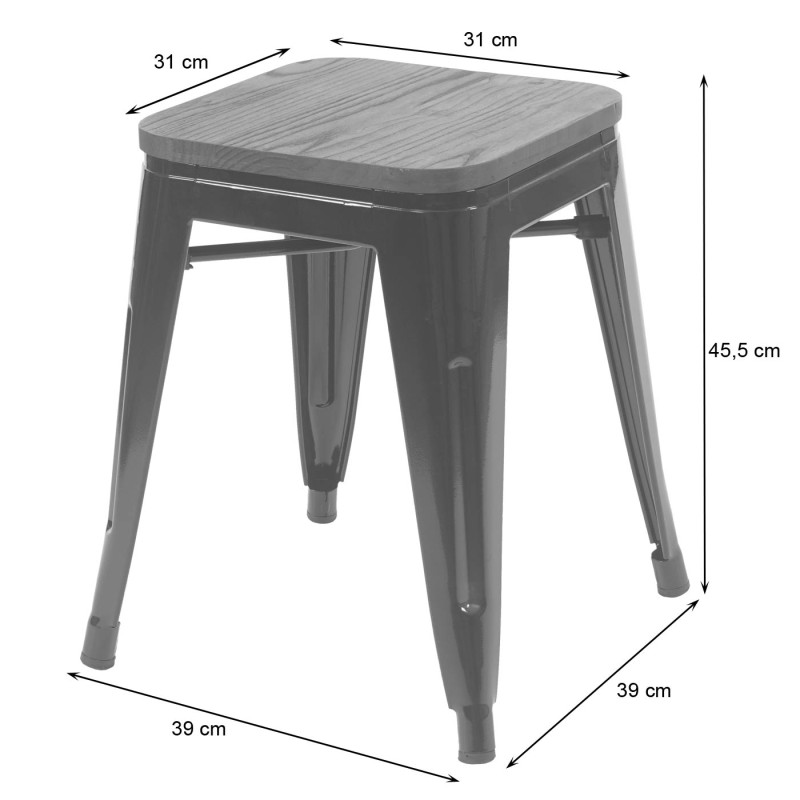 Tabouret avec siège en bois, métal, style industriel - blanc