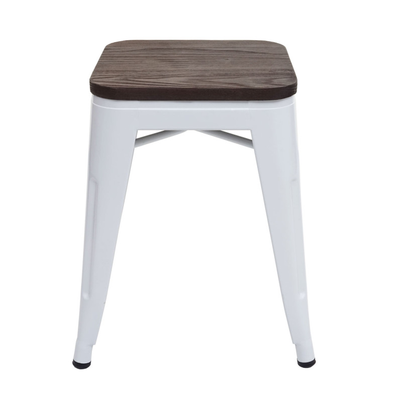 Tabouret avec siège en bois, métal, style industriel - blanc