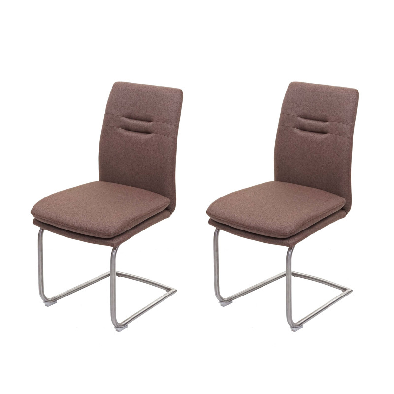 2x Chaise de salle à manger , balancant, tissu, acier inoxydable brossé - brun