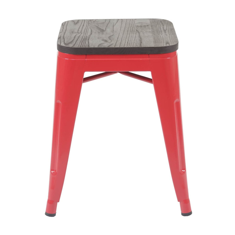 Tabouret avec siège en bois, métal, style industriel - rouge