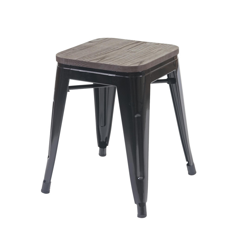 Tabouret avec siège en bois, métal, style industriel, empilable - noir