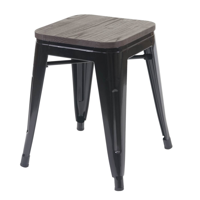 Tabouret avec siège en bois, métal, style industriel, empilable - noir