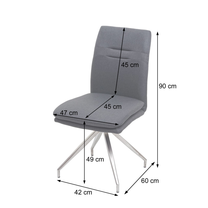 6x chaise de salle à manger  fauteuil chaise, tissu/textile inox brossé - gris-brun