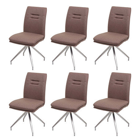 Lot de 6 chaises de salle à manger , tissu/textile, acier inoxydable brossé - brun