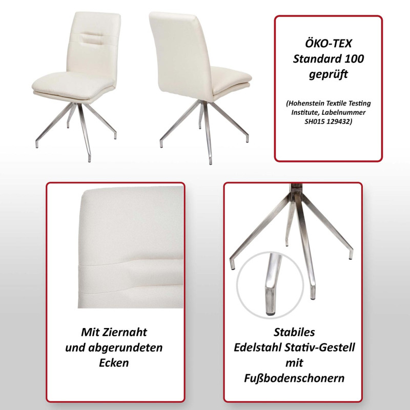 Lot de 6 chaises de salle à manger , tissu/textile, acier inoxydable brossé - brun