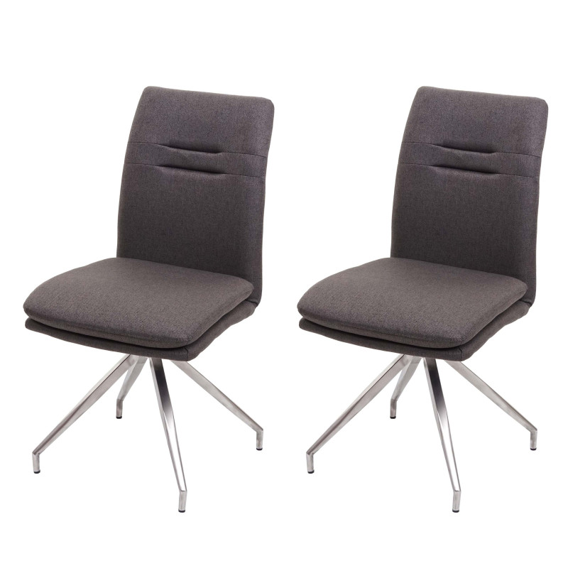 2x Chaise de salle à manger , tissu, acier inoxydable brossé - gris-brun