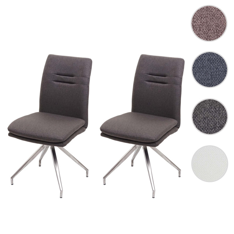 2x Chaise de salle à manger , tissu, acier inoxydable brossé - gris-brun