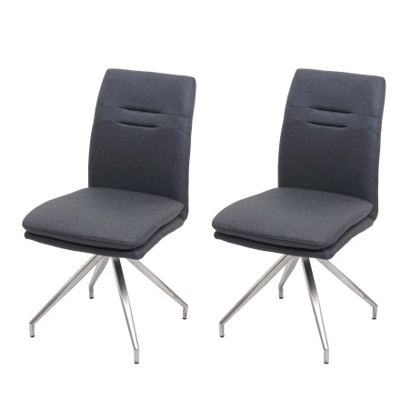 2x Chaise de salle à manger , tissu, acier inoxydable brossé - gris foncé