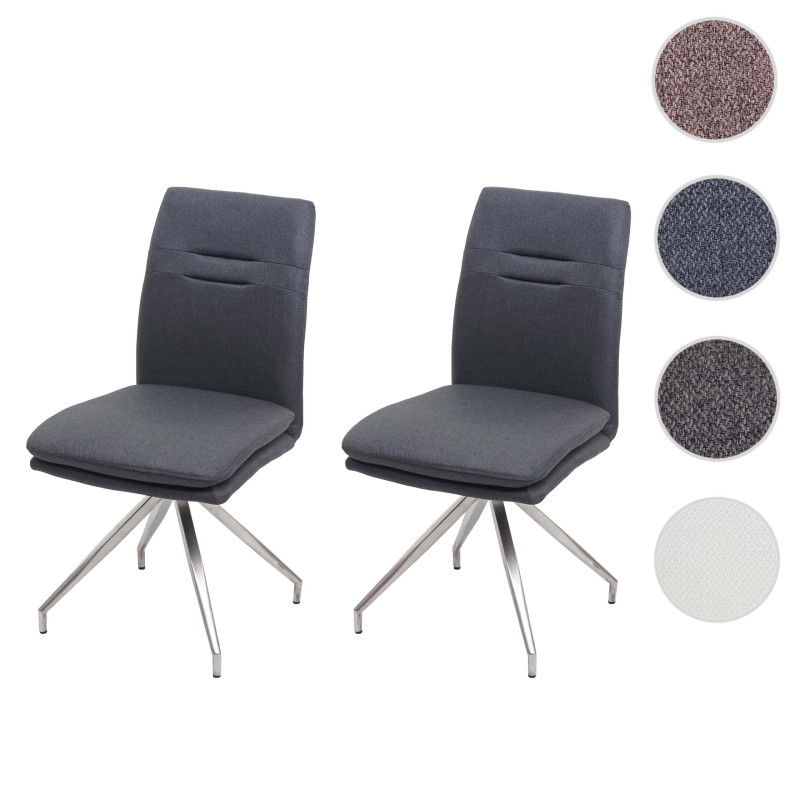 2x Chaise de salle à manger , tissu, acier inoxydable brossé - gris foncé