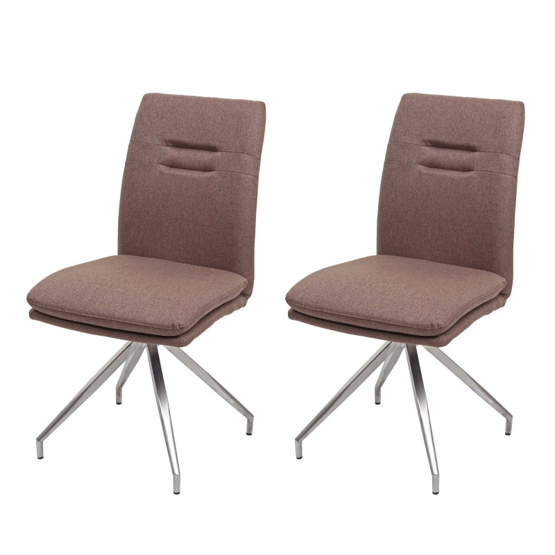 2x Chaise de salle à manger , tissu, acier inoxydable brossé - brun