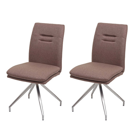 2x Chaise de salle à manger , tissu, acier inoxydable brossé - brun